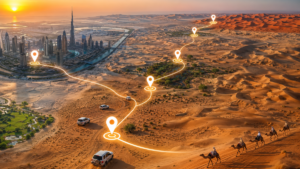 Dubai Desert Safari Location Map showing major desert safari areas near Dubai